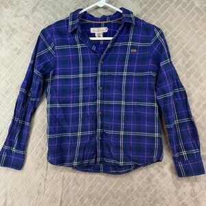 LOGG Shirt Boys 10 Blue Plaid Flannel Button Up Long Sleeve Holiday Photos